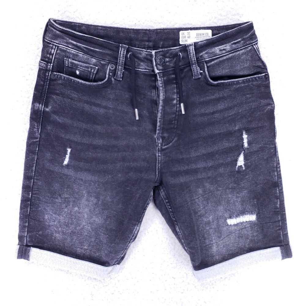 Denim Co Jean Shorts Denim Cotton Mens SZ 32 Black Straight VTG Baggy 90s Y2K